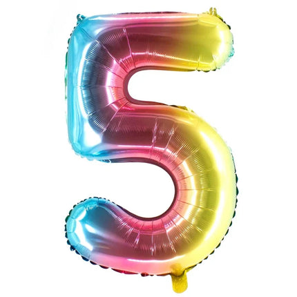 5 Jaar Cijfer Ballon Regenboog Leeg 1m
