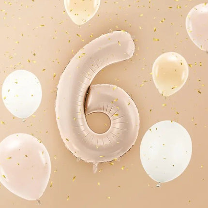 6 Jaar Cijfer Ballon Beige Glans Leeg 72cm van Partydeco koop je bij Partywinkel