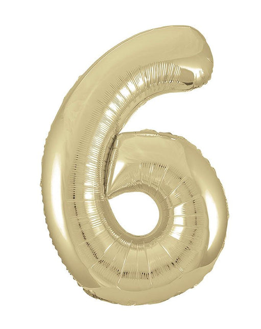 6 Jaar Cijfer Ballon Goud Glans Leeg 86cm van Unique koop je bij Partywinkel