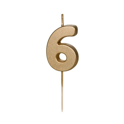 6 Jaar Kaars Goud 4,5cm van Partydeco koop je bij Partywinkel