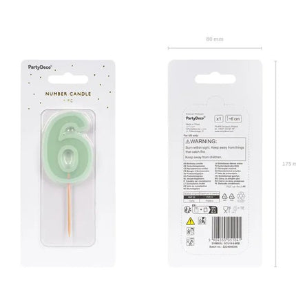 6 Jaar Kaars Mintgroen 10cm van Partydeco koop je bij Partywinkel