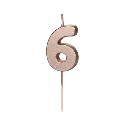 6 Jaar Kaars Rose Goud 9cm van Partydeco koop je bij Partywinkel