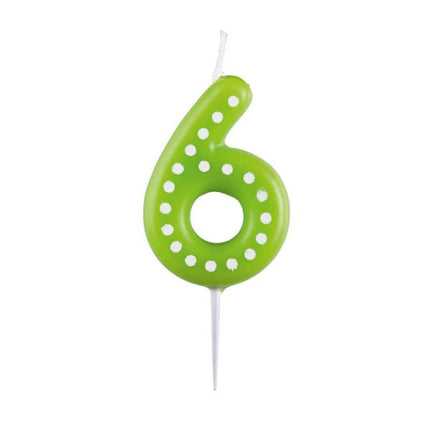 6 Kaars Groen Stippen 6,5cm van Riethmueller koop je bij Partywinkel