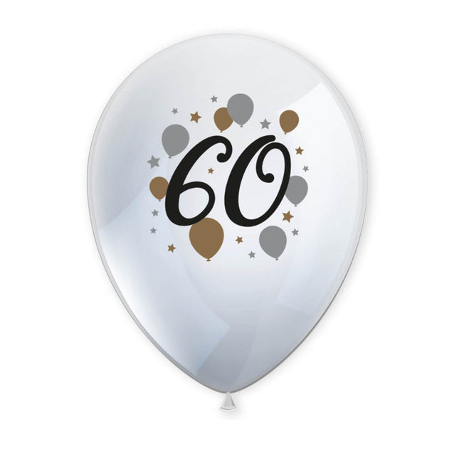 60 Jaar Ballonnen Wit Goud Leeg 27,5cm 6st van Procos koop je bij Partywinkel