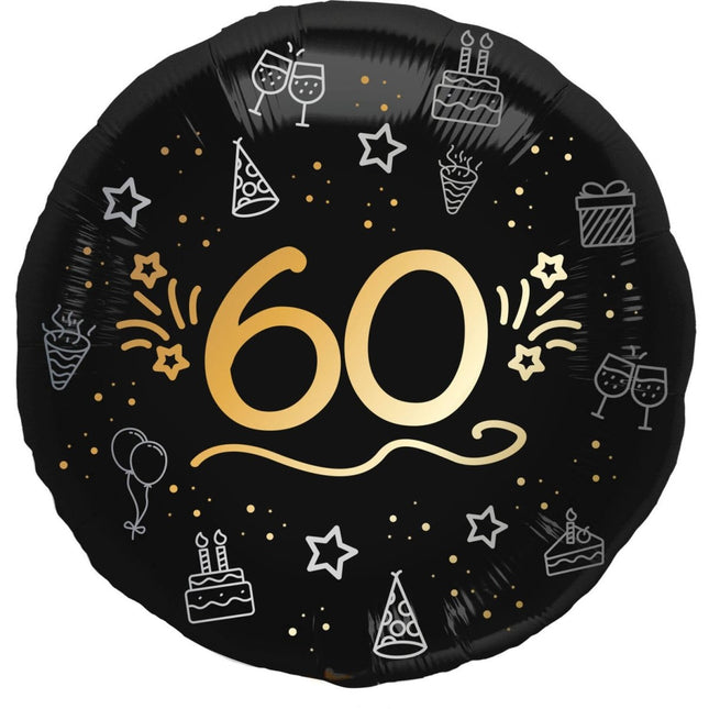 60 Jaar Helium Ballon Zwart Goud Leeg 45cm van Folat koop je bij Partywinkel