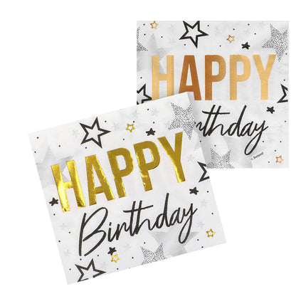 Happy Birthday Servetten Goud Zilver Sterren 33cm 20st
