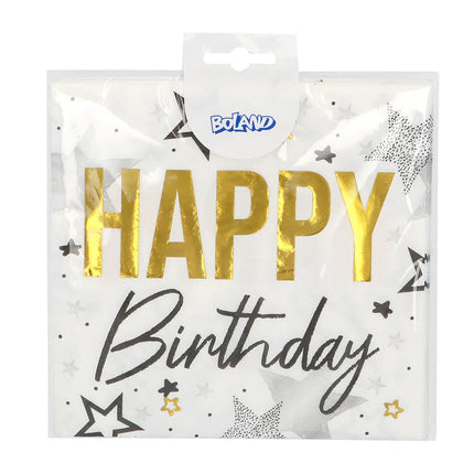 Happy Birthday Servetten Goud Zilver Sterren 33cm 20st