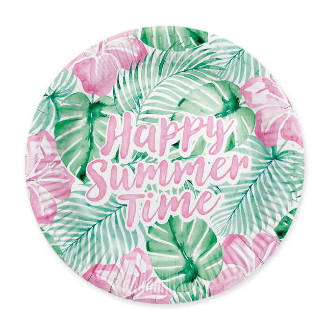 Groen Roze Borden Happy Summer Time 23cm