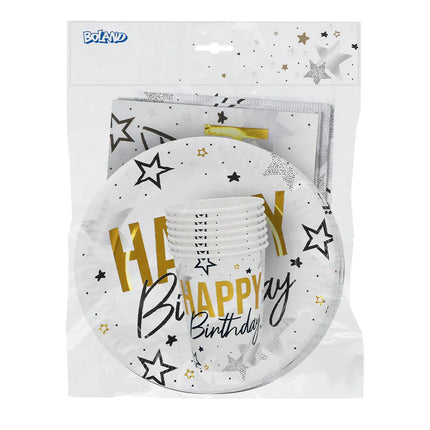 Tafelset 'Happy birthday' (6 bordjes, 6 bekertjes, 12 servetten)