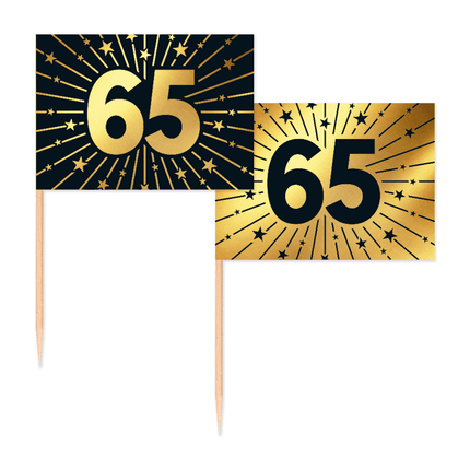 65 Jaar Cocktailprikkers Goud Zwart 50st van WeFiesta koop je bij Partywinkel