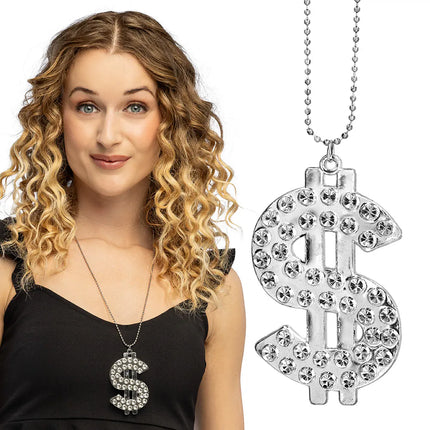 Ketting Bling dollar zilver