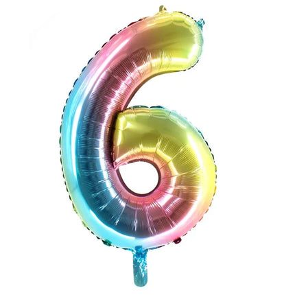 6 Jaar Cijfer Ballon Regenboog Leeg 1m
