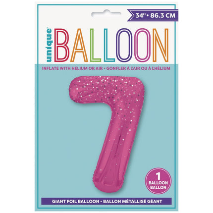 7 Jaar Cijfer Ballon Roze Stippen 86cm van Unique koop je bij Partywinkel