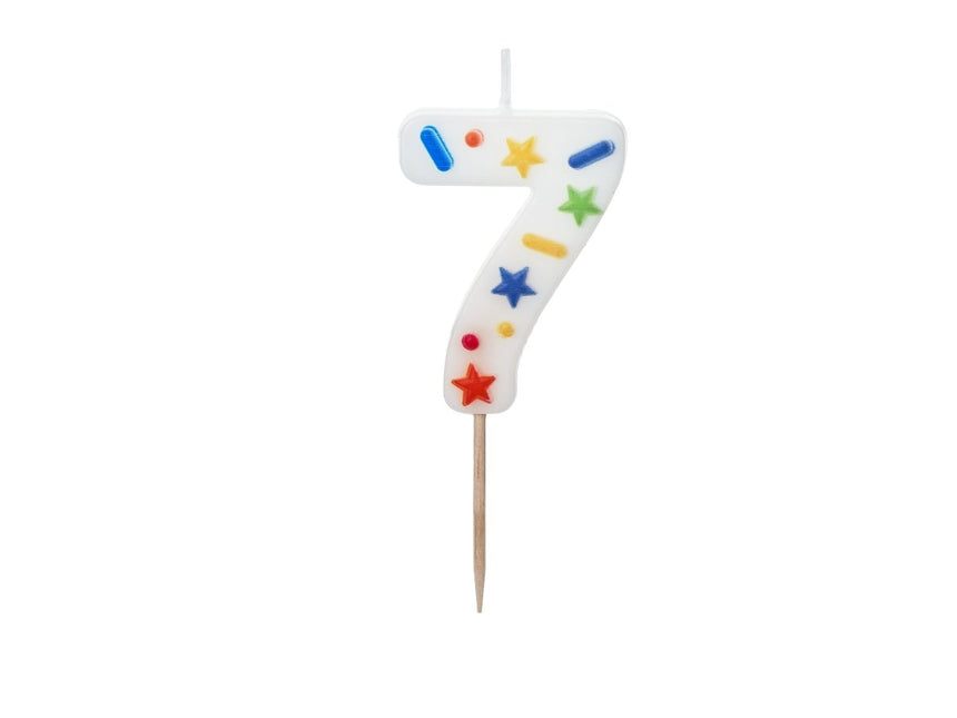 7 Jaar Kaars Gekleurd 10cm van Partydeco koop je bij Partywinkel