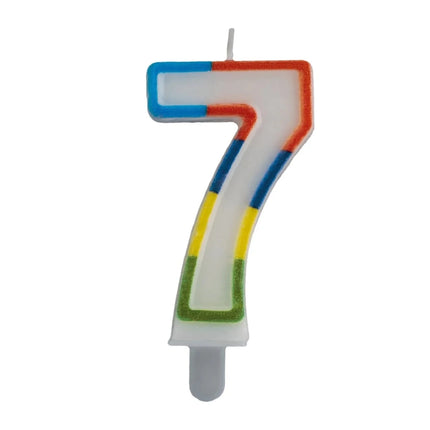 7 Jaar Kaars Gekleurde Rand 7cm van VDV Benefit koop je bij Partywinkel