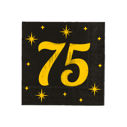 75 Jaar Servetten Zwart Goud 19cm 16st van Paper Dreams koop je bij Partywinkel