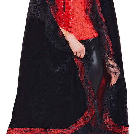 Halloween Cape Zwart Rood Kant