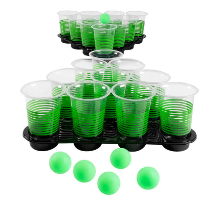Set drankspel Beer pong deluxe (20 bekers, 6 balletjes, 2 dienbladen)