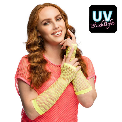 Paar handschoenen eleboog Mesh neongeel