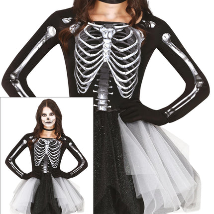 Skelet Halloween Jurk Dames Zwart