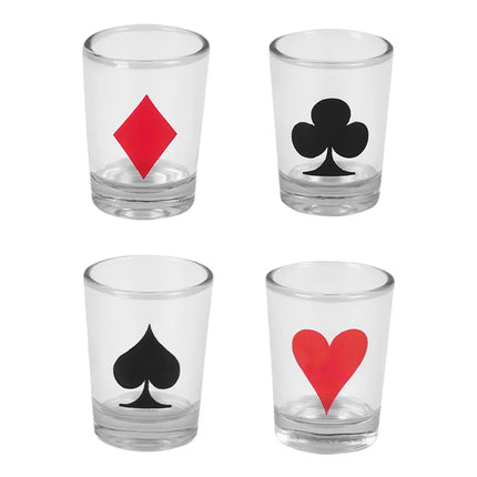 Set drankspel drinking poker (120 poker chips, 1 set spelkaarten, 4 glazen shotglaasjes)