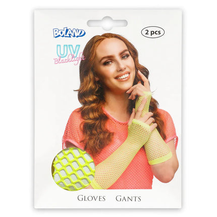 Paar handschoenen eleboog Mesh neongeel