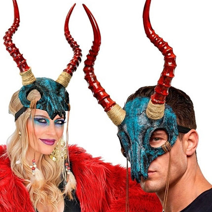 MASKER SHAMAN STIERSCHEDEL MET HORENS EN VEREN