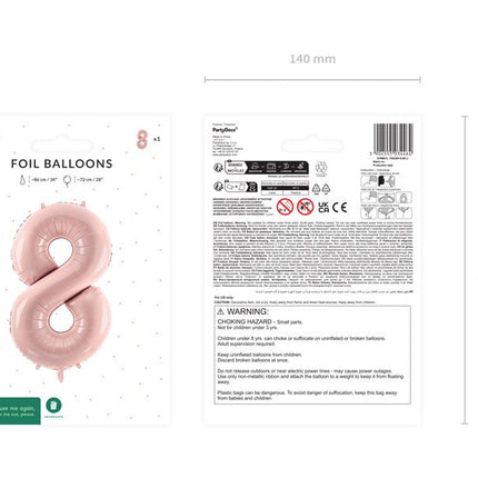 8 Jaar Cijfer Ballon Lichtroze Leeg 72cm van Partydeco koop je bij Partywinkel