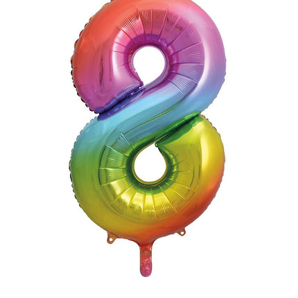 8 Jaar Cijfer Ballon Regenboog Leeg 86cm van Unique koop je bij Partywinkel