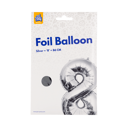 8 Jaar Cijfer Ballon Zilver Leeg 86cm van Paper Dreams koop je bij Partywinkel