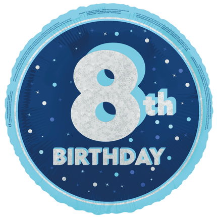 8 Jaar Helium Ballon Blauw Leeg 45cm van Unique koop je bij Partywinkel