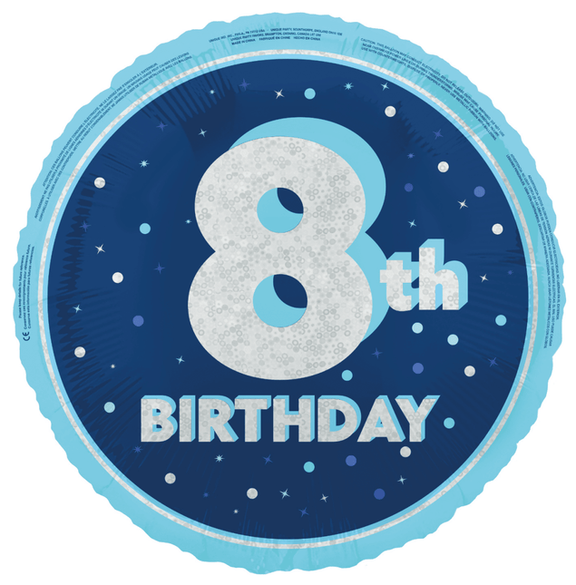 8 Jaar Helium Ballon Blauw Leeg 45cm van Unique koop je bij Partywinkel