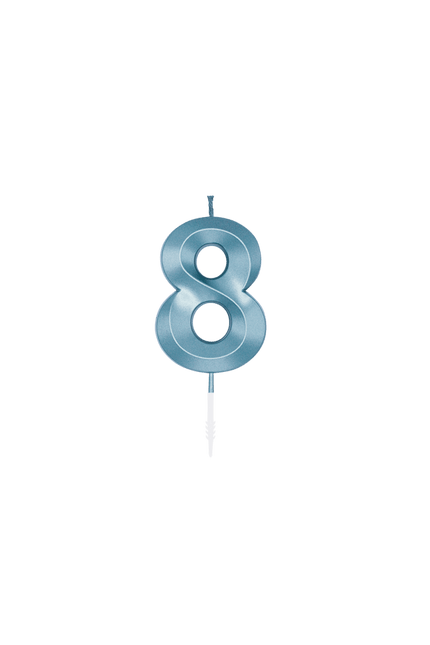 8 Jaar Kaars Blauw Metallic 6cm van WeFiesta koop je bij Partywinkel