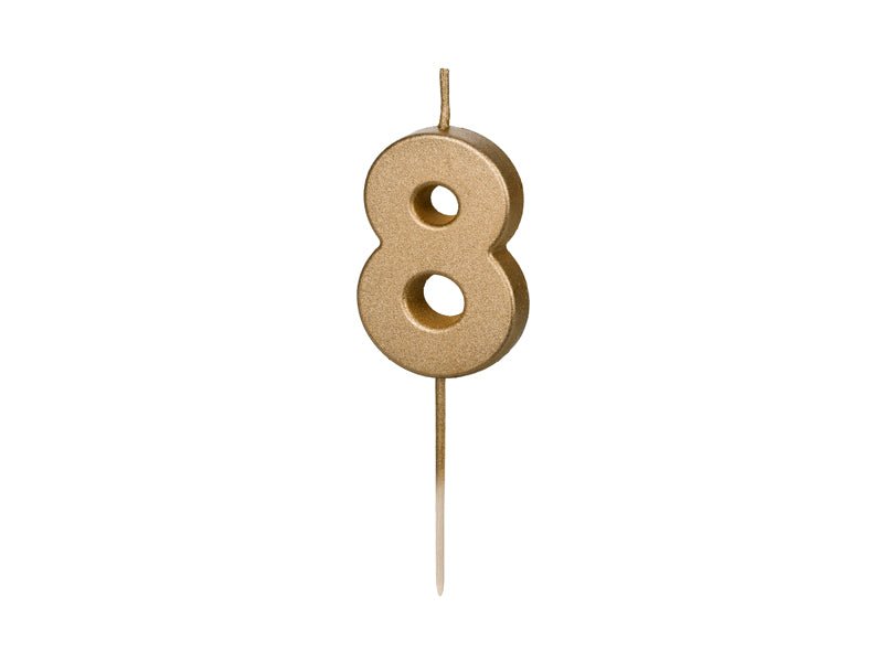 8 Jaar Kaars Goud 4,5cm van Partydeco koop je bij Partywinkel