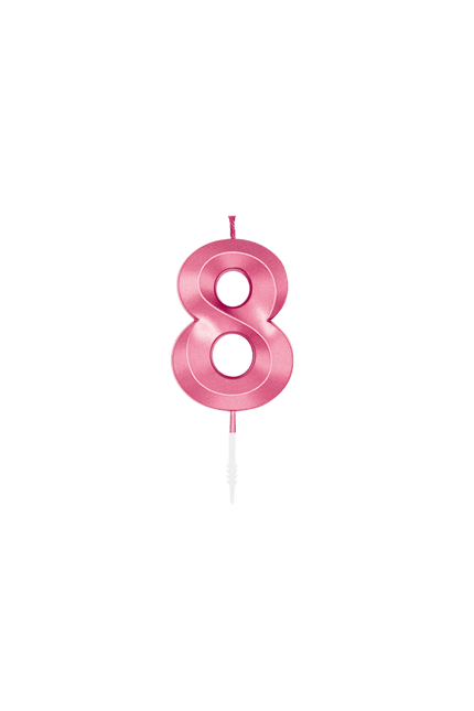 8 Jaar Kaars Roze Metallic 6cm van WeFiesta koop je bij Partywinkel