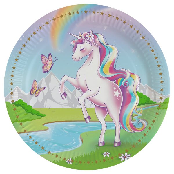 8 papieren borden unicorn 23 cm van Riethmueller koop je bij Partywinkel