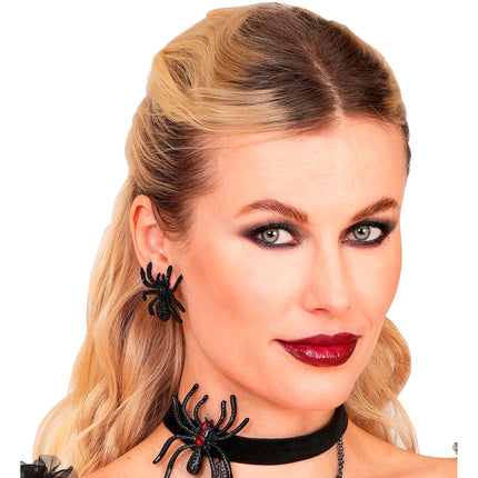 Halloween Oorbellen Spinnen Strass