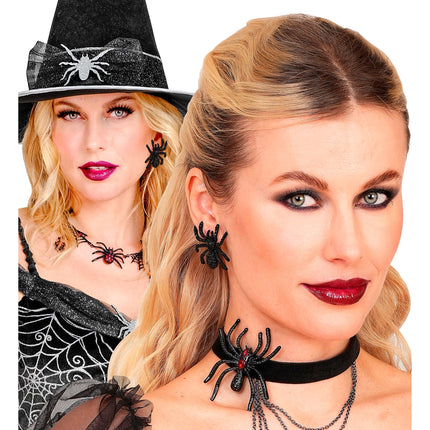 Halloween Oorbellen Spinnen Strass
