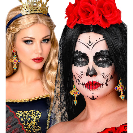 Halloween Oorbellen Kruis Met Juwelen