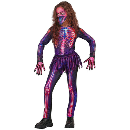 Halloween Kostuum Paars Kind Neon Skelet