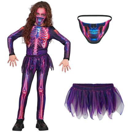 Halloween Kostuum Paars Kind Neon Skelet