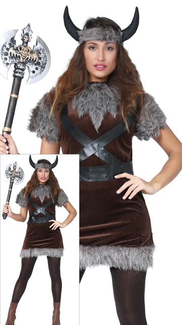 Viking Kostuum Bruin Grijs Dames