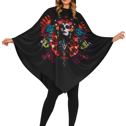 Halloween Poncho Dames Catrina