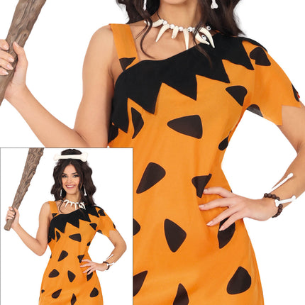 Holbewoner Jurk Zwart Oranje Dames