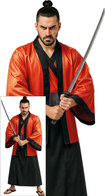 Rood Zwarte Kimono Heren 3 delig