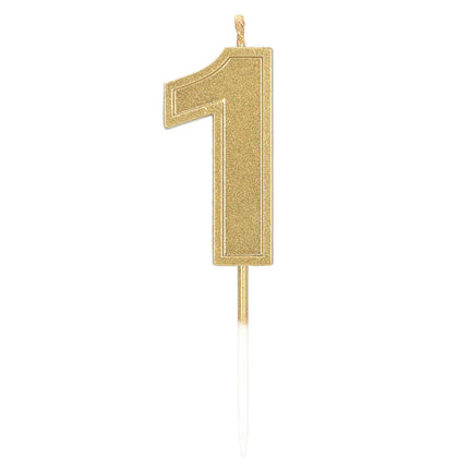 Kaarsje Elegant '1' goud op prikker (3 x 4,2 x 0,7 cm)