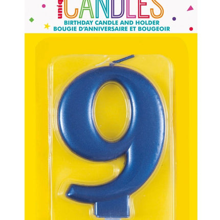 9 Jaar Kaars Blauw 12cm van Unique koop je bij Partywinkel