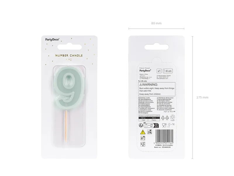 9 Jaar Kaars Lichtgroen 10cm van Partydeco koop je bij Partywinkel