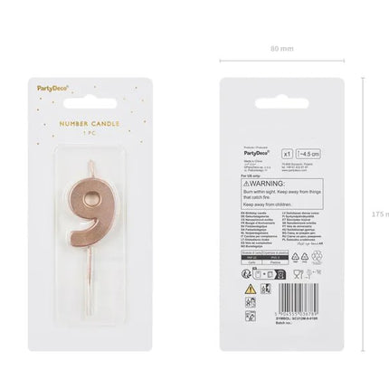 9 Jaar Kaars Rose Goud 9cm van Partydeco koop je bij Partywinkel