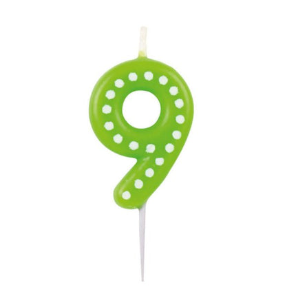 9 Kaars Groen Stippen 6,5cm van Riethmueller koop je bij Partywinkel